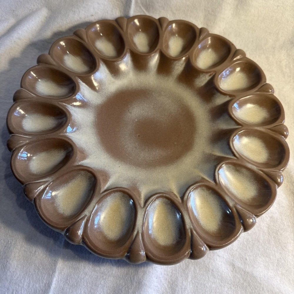 Frankoma Plainsman Desert Brown Cream 819 Deviled Egg Plate Dish Tray 11.5" Mint